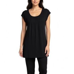 Eileen Fisher Black Cap Sleeve Stretch Silk Jersey Tunic Top NWT sz M